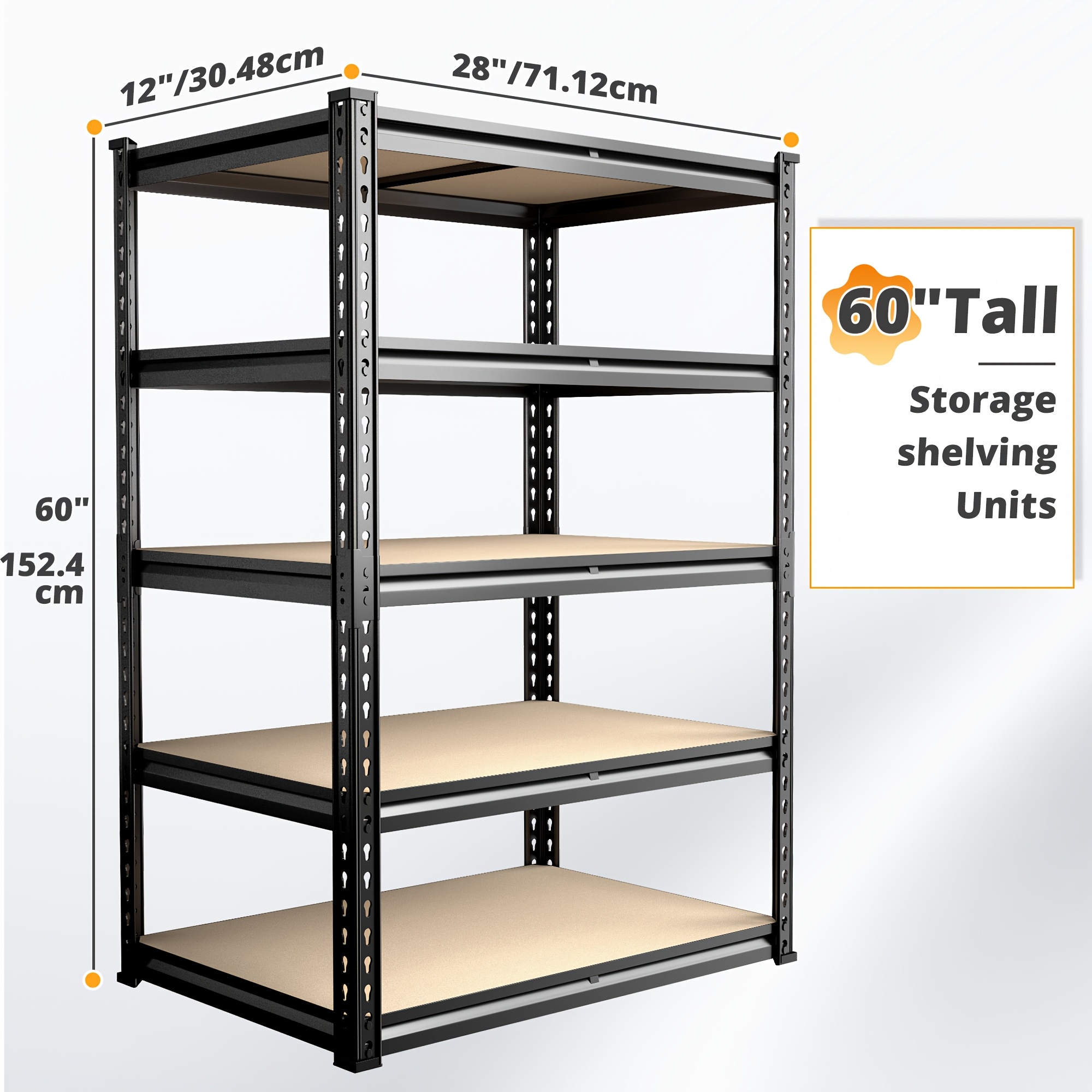 TEMU [heavy-duty Home Storage Shelf] 60"-tier Storage Rack, 2000lbs Capacity, Adjustable Storage Shelf, Sturdy Wooden Shelving Unit, Space-saving