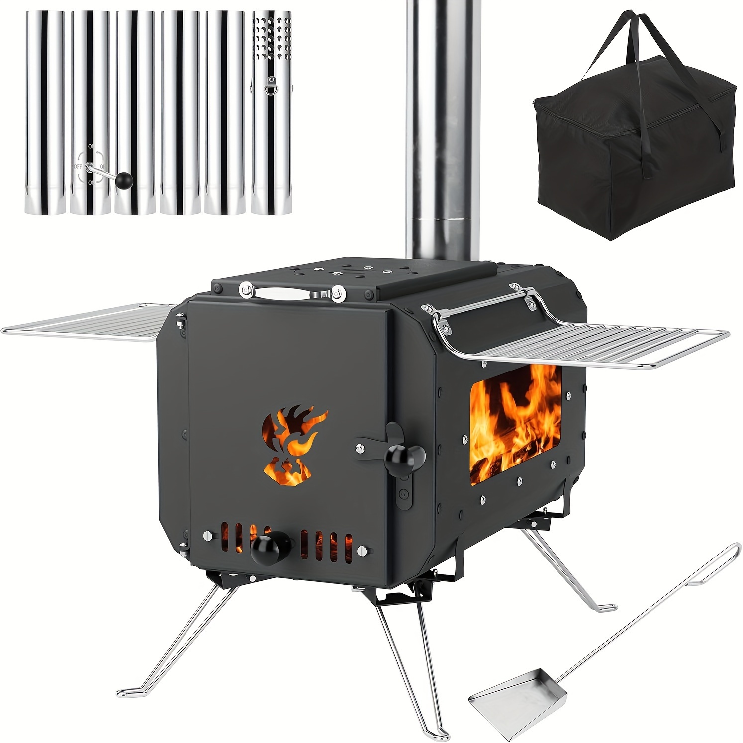 

Outdoor Portable Wood Stove, Tent Stove, Wood Burning Stove For Camping, Cast Stove, Tent Heaters For Camping, Includes Chimney Pipes Ans , Ice-fishing, , Hiking, Travel