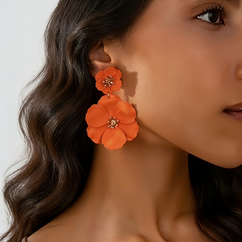 TEMU Un par de pendientes metálicos irregulares y coloridos con flor multicapa, un regalo de , un regalo de o un regalo para un