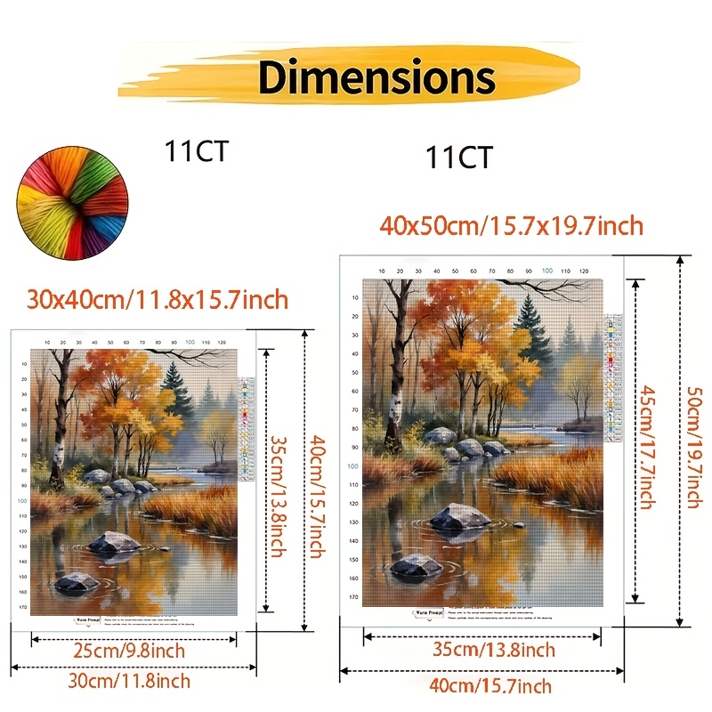 Printed Cross Stitch Kit, Autumn Forest Stream and Stones
