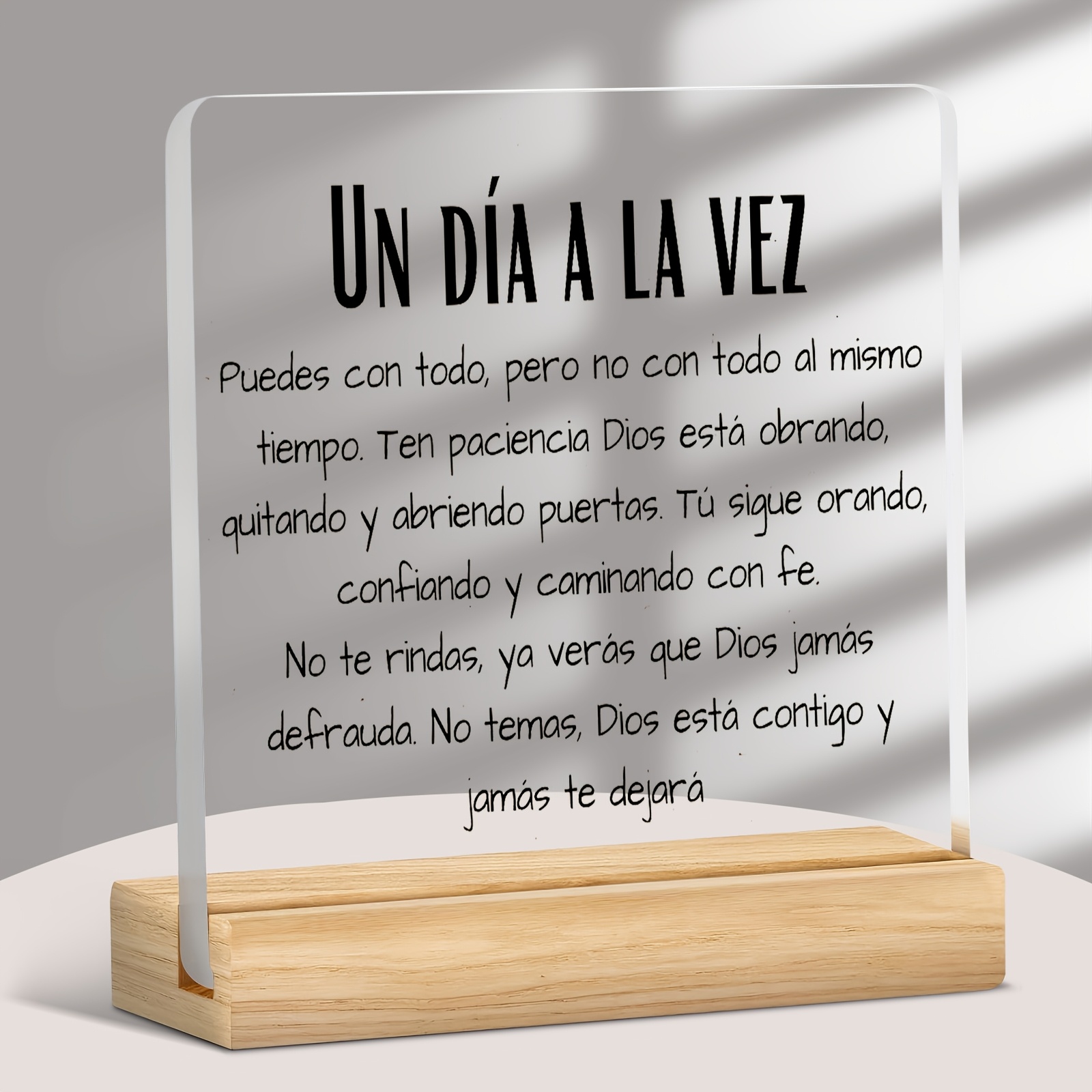 TEMU [2d Flat] [2d Flat] Information : The Product Is An Acrylic Desktop Decorative Ornament, Featuring Spanish Motivational Text "un Día A La Vez"