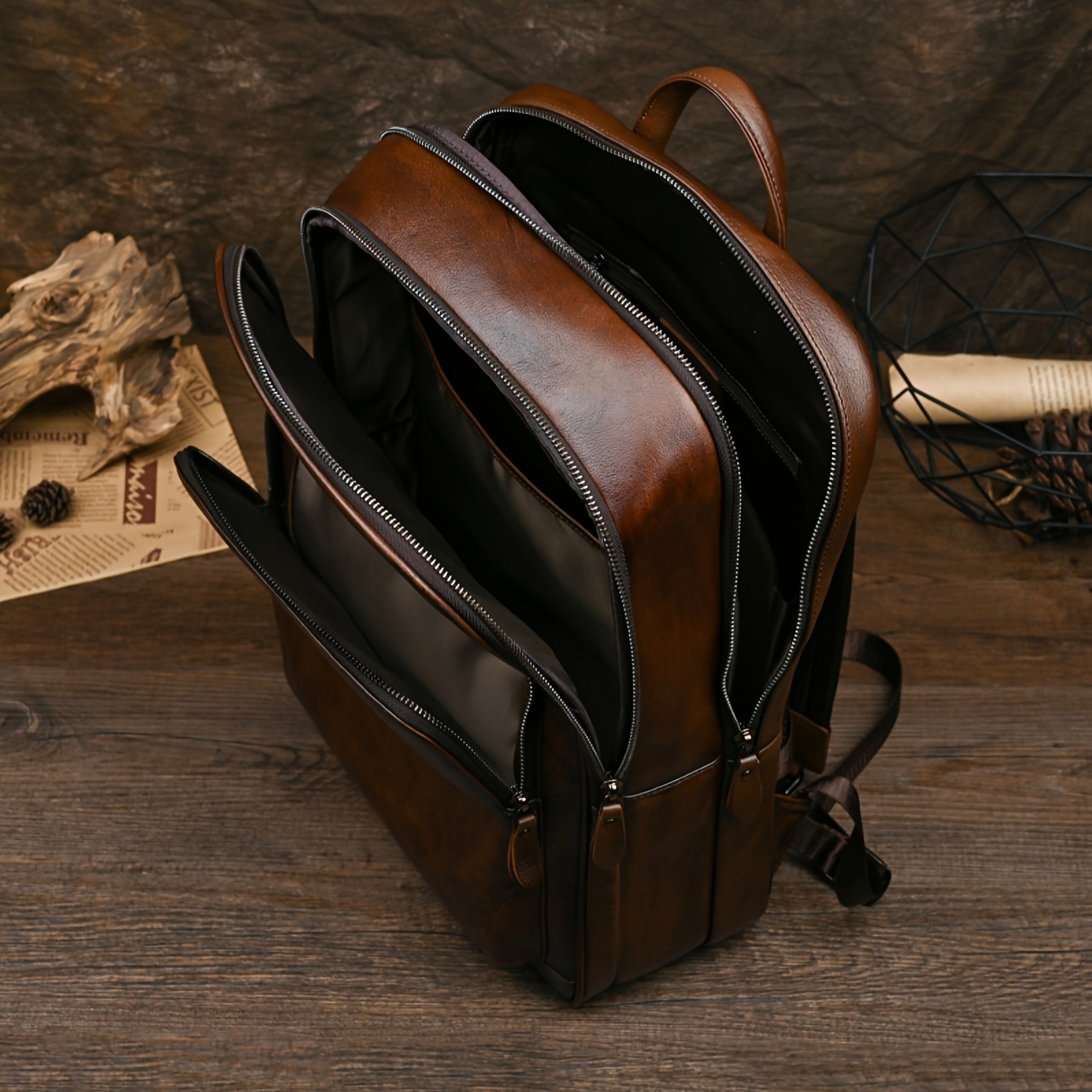 mochila de cuero auténtico para hombre - bolsa de portátil   compartimento para portátil de 15,6, bolsillo con cremallera frontal - mochila profesional y     para el  ,  , los viajes - construcción   de cuero de     - regalo ideal para hombres, artículos esenciales para  , diseño  , construcción  , profesionales de negocios 3