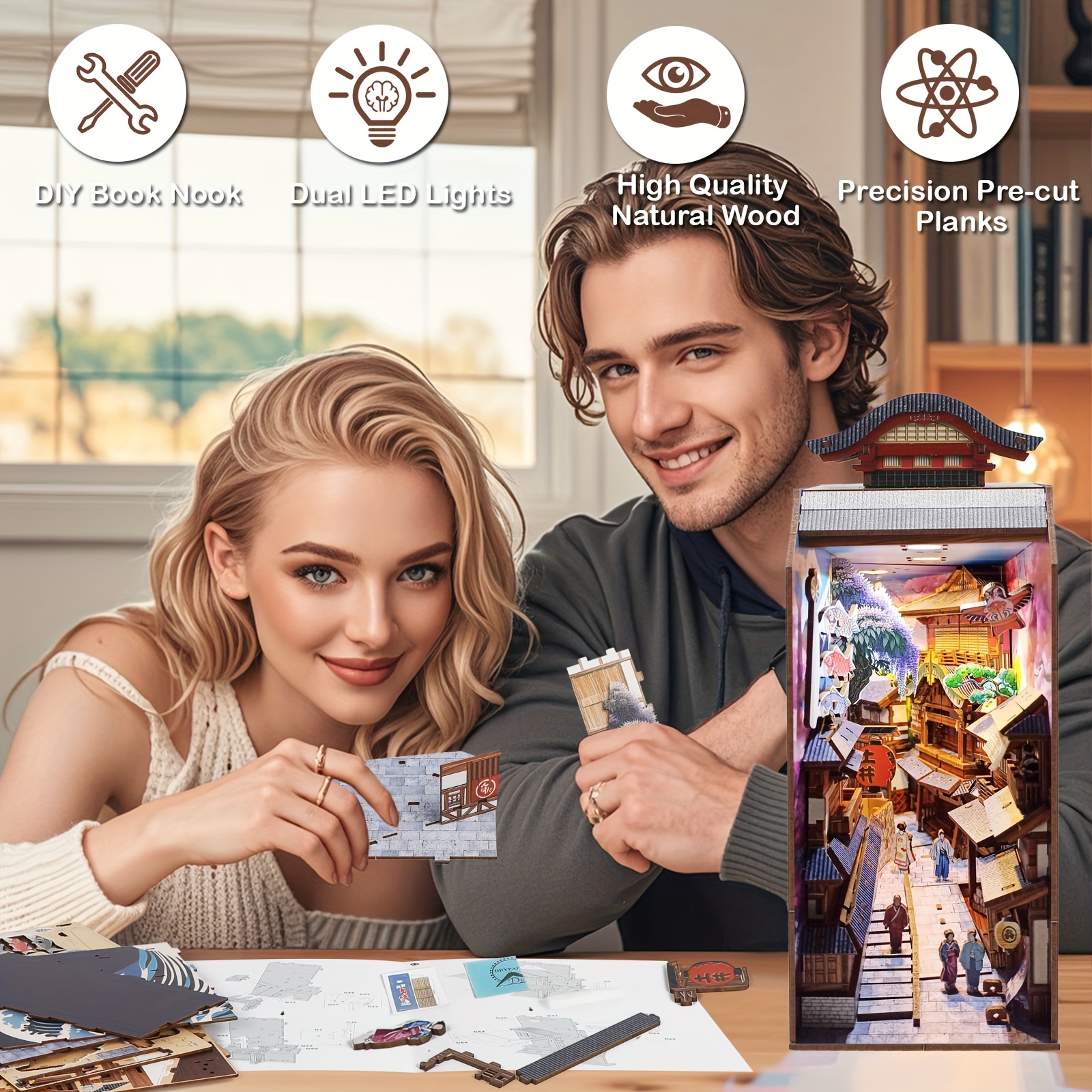 edo sakura journey diy book nook kit led wooden - Temu
