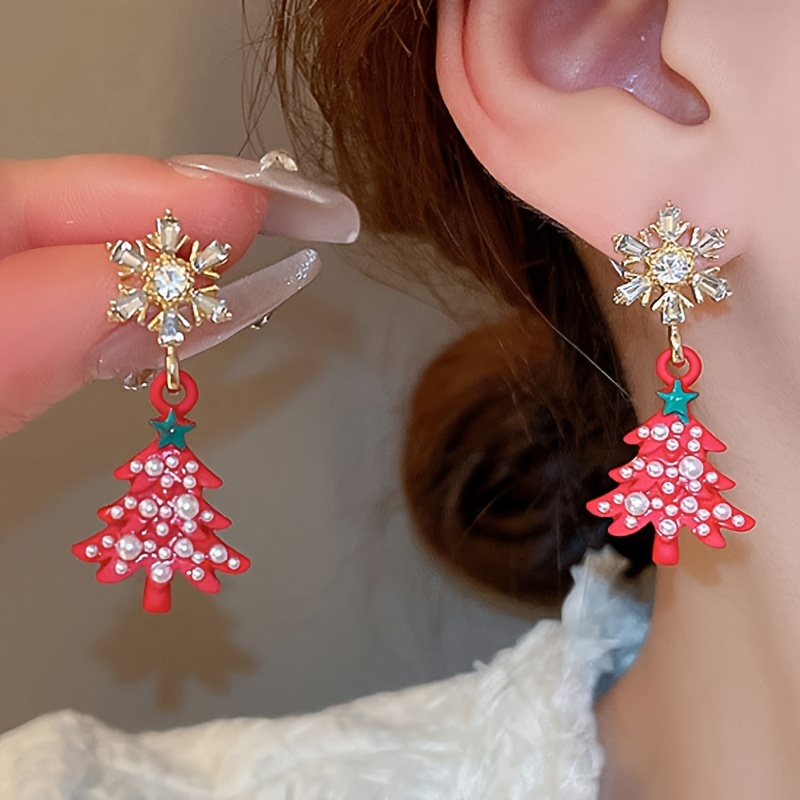 TEMU 1 Pair Christmas New Year Snowflake Festive Christmas Tree Ear Studs