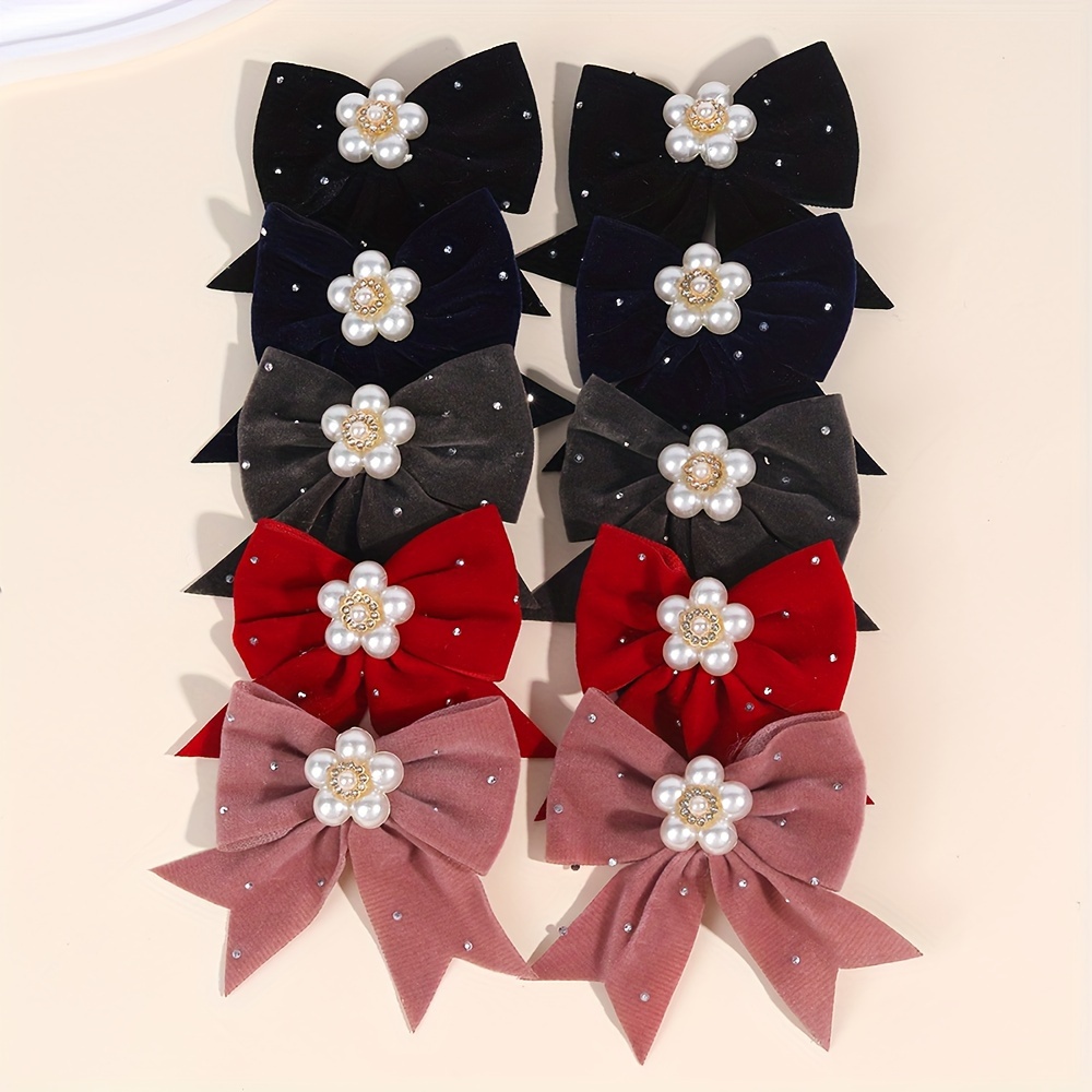 

10pcs Mini Flower Hair Bow Clips For Girls Pearls With Flower Decor Hair Bow Clips Mini With Bow Hair Pins Alligator Clips For