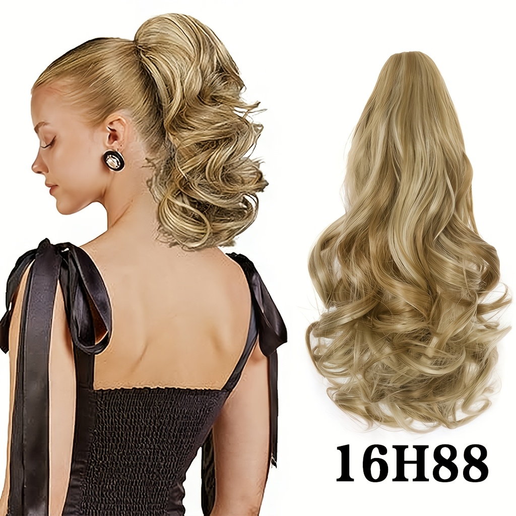 TEMU lunga e ondulata da donna in stile con l'interno, 35 cm (14 pollici), clip facili da , tessuto sintetico resistente alle alte temperature, per