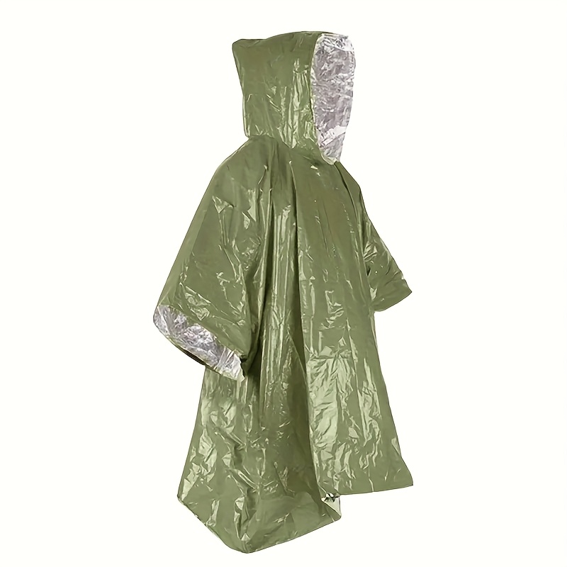 1pc Portable Survival Raincoat, Suitable For Camping And Hiking, Outdoor Camping Emergency Raincoat With Cold- Aluminum Foil Lining, Warm Emergency Hooded Cape-style Raincoat