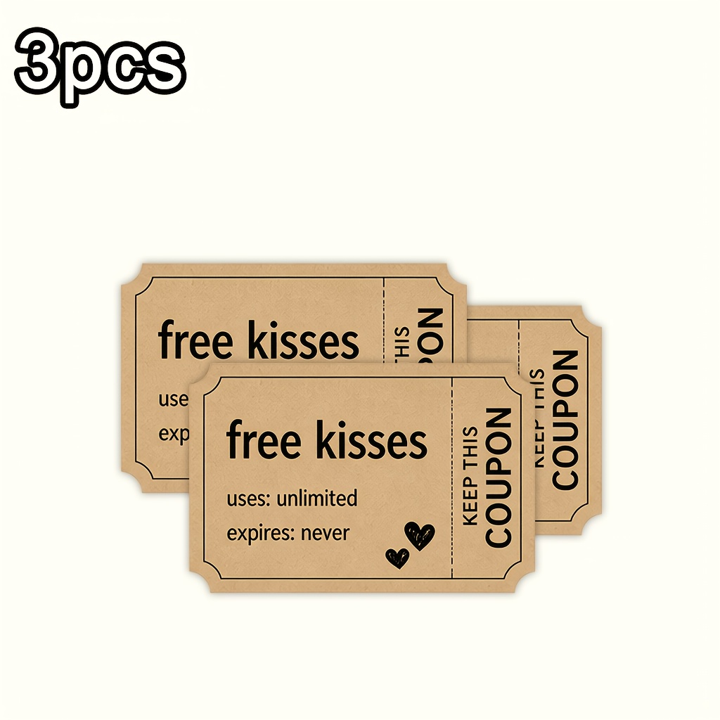 TEMU 3pcs Notebook Stickers! Free Unlimited Kiss Coupon Stickers, Fun Couple Interactive Vinyl Stickers, Matte Self-adhesive Bumper Stickers, Durable