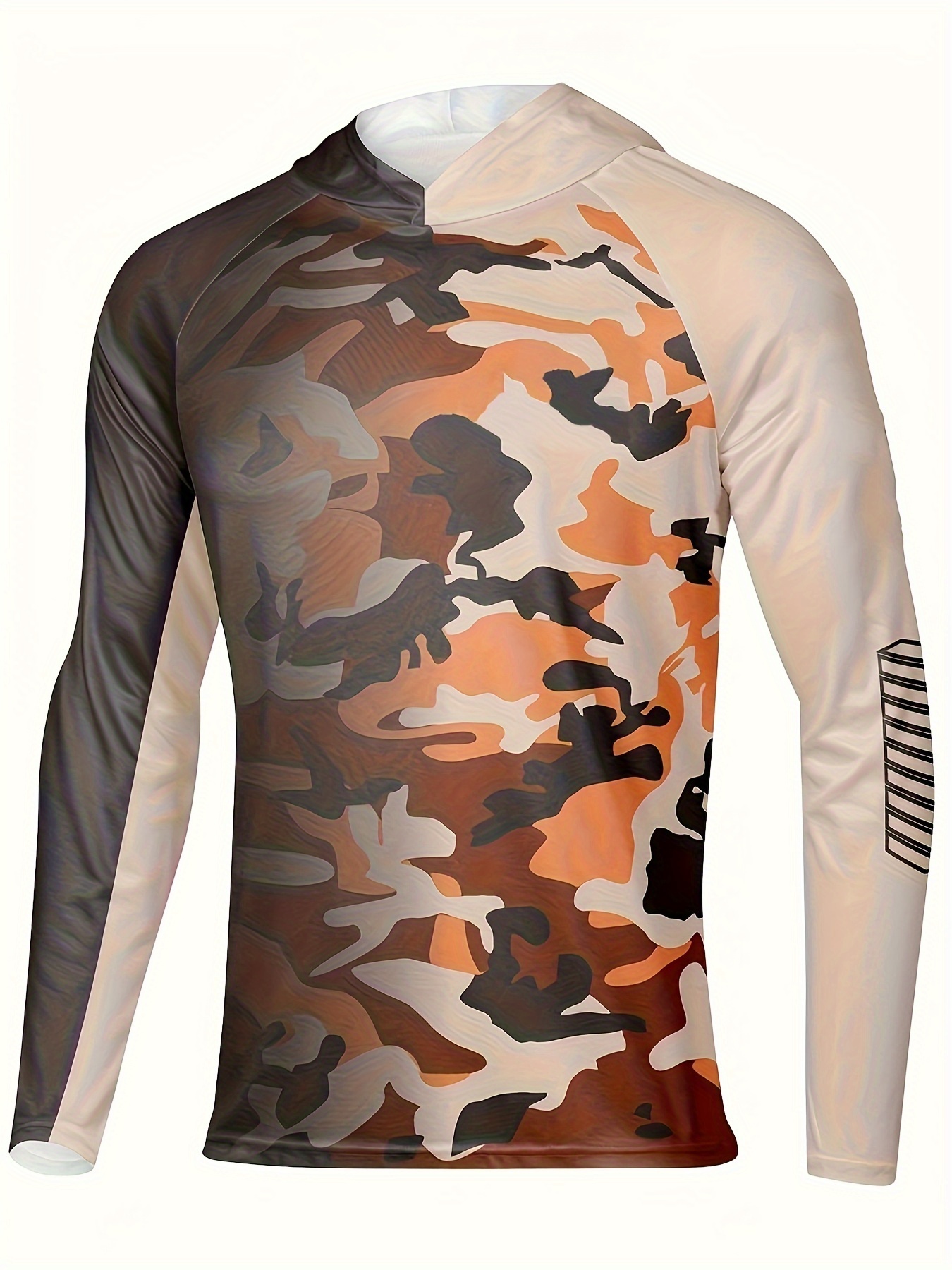 Men's Camouflage Raglan Sleeve Upf 50+ Sun Protection Hoodie, Long Sleeve Comfy Quick Dry Tops For Men's Outdoor Fishing Activities