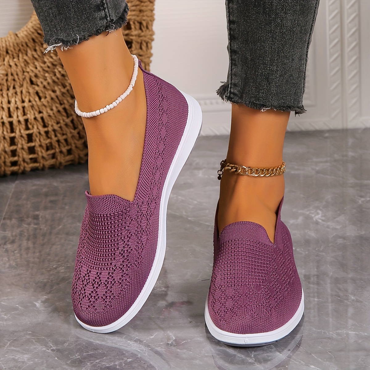 Zapatillas Transpirables Tejidas Voladoras Para Mujeres, Zapatos Casuales Para Exteriores Sin Cordones, Zapatos De Trabajo Ligeros detalles 10