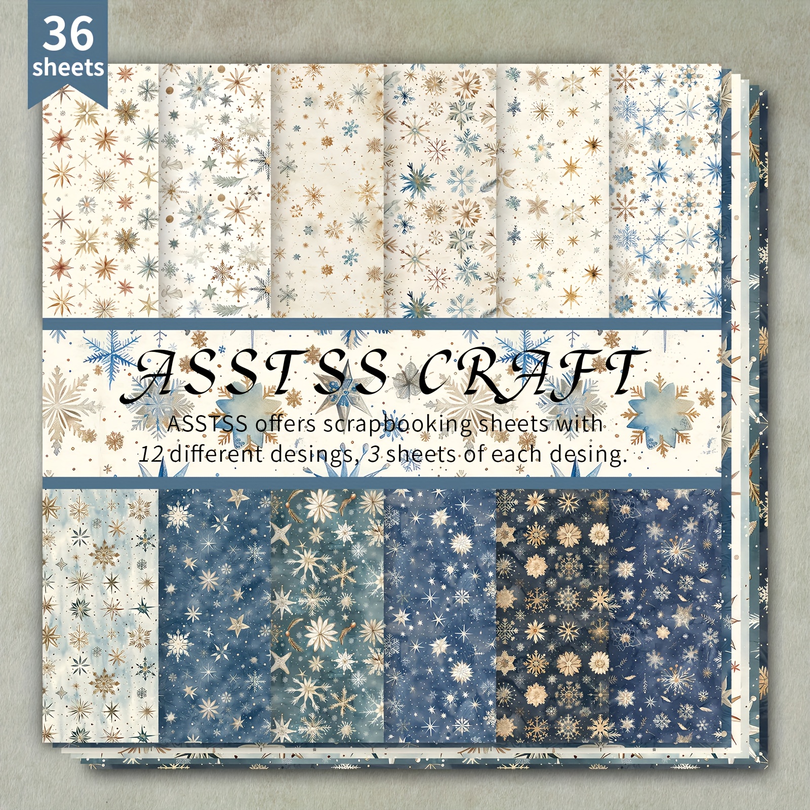 TEMU 36-sheet Scrapbooking Paper Pad, Winter Snowflakes Backing Paper Supplies, Heavyweight Cardstock For Journaling, Collage Art, Greeting Cards, &
