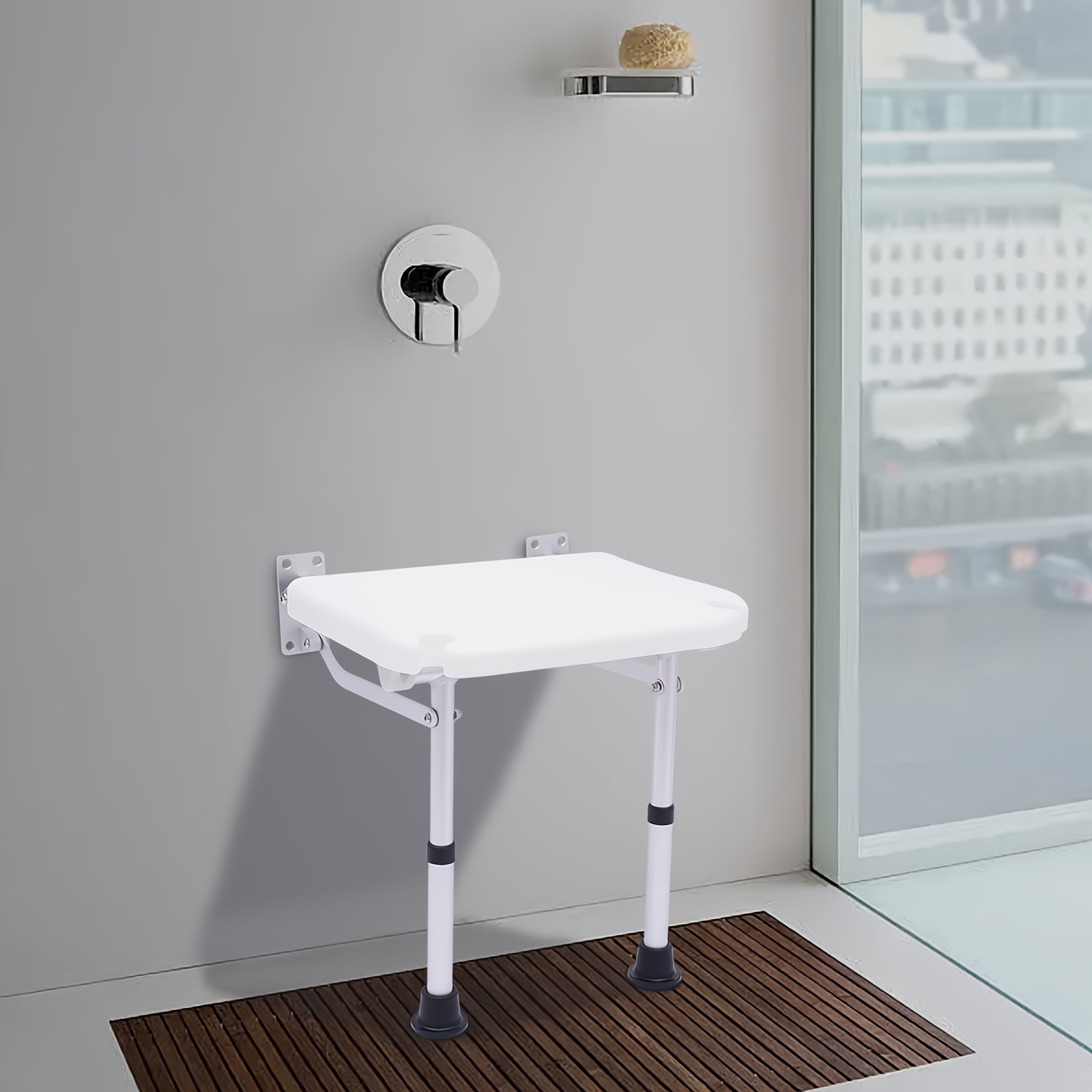 Image of Folding Shower Seat For Wall Mounting, Non-slip Shower Seat, Height-adjustable Shower Chair, Shower Stool, Load 100kg/220lbs, Shower Stool For Seniors And Disabled People, White