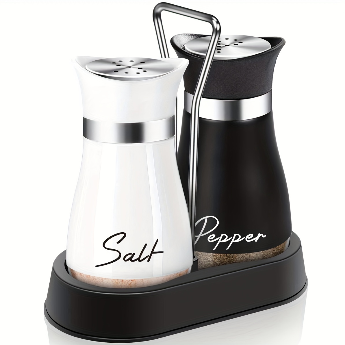 TEMU And Pepper Jar Set Stand 1 Stand + 2 Bottles Stainless Steel Jar Pepper Bottle Suitable For Kitchen Gadgets Cooking Table Moving Gifts Christmas