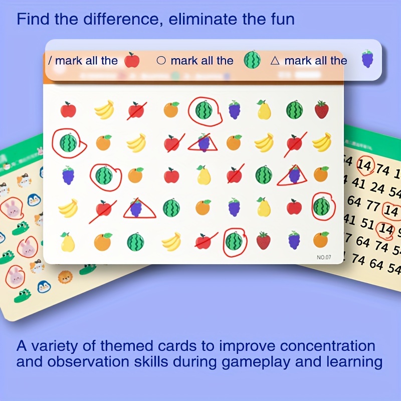 Concentration And Observation Training: Find The Same Game Cards - Fruits, Animals, And Letters - No Battery Required