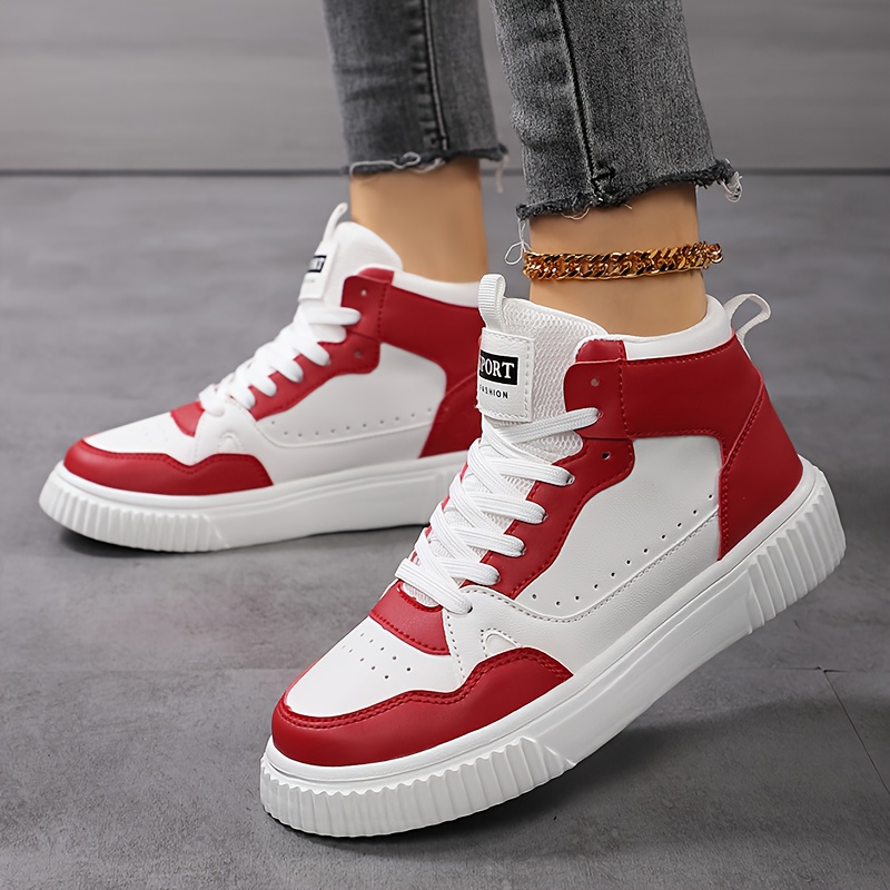 Women'S Four-Color Patchwork Design Mid-Top Sneakers, Lightweight EVA Sole with PU Upper - Breathable Fabric Lining, Round Toe Suitable for Street Style And Casual Wear (Spring/Summer Style), Fashionable Sneaker Style | Comfortable Casual Shoes