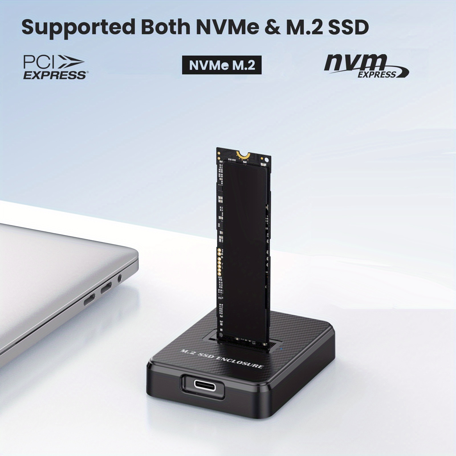 M.2 NVMe SSD Enclosure Docking Station, USB C to M.2 NVMe Adapter, SSD Reader for M-Key & B+M-Key SSDs, Compatible with 2280/2260/2242/2230 SSDs, with 2 cable USB A to C and USB C to C