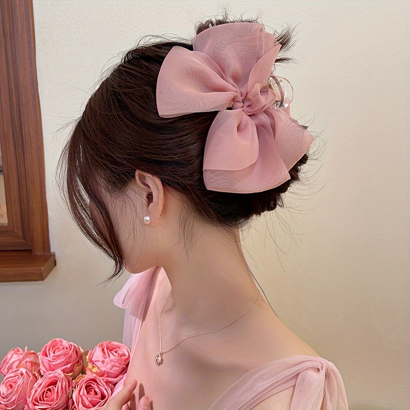 

1pc Elegant Mesh Bowknot Decorative Hair Claw Clip Retro Non Slip Hair Grab Clip Ponytail Holder For Women And Daily Use