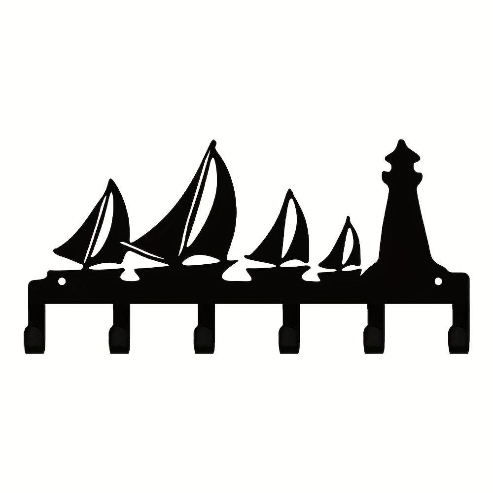 Image of 1pc Creative Sailboat Lighthouse Shape Metal Wall Hanging Key Holder, Home Towel And Keychain Hook For Bedroom/living Room/office And Christmas Gift
