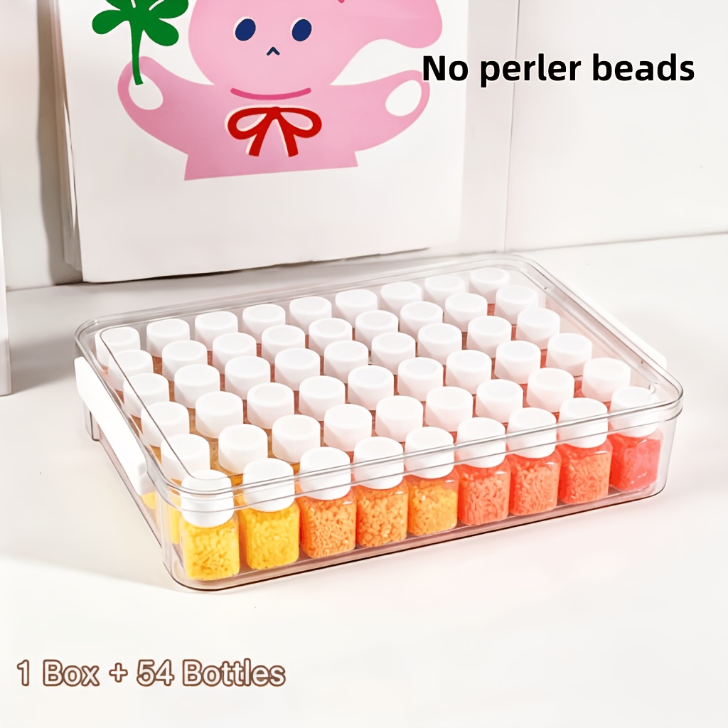 TEMU 55pcs Set: 1 Storage Box + 54 Bottles, Pony Bead Storage Box, Storage Box Set, Transparent Storage Bottles Specifically For Pony Bead Tools,