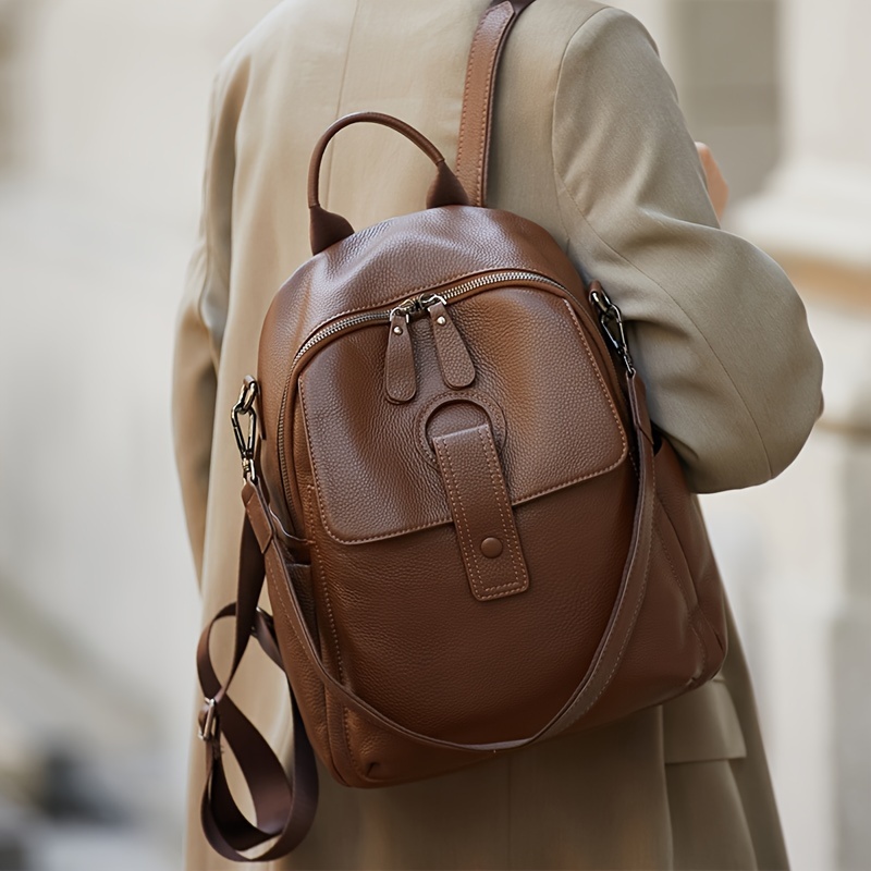 womens backpack genuine leather backpack large capacity - Temu display picture 3