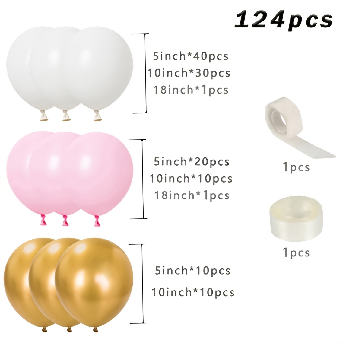 TEMU 124pcs Of Pink, White, And Balloon Set - Birthdays, Weddings, Graduation Ceremonies, Anniversaries, And More - Versatile Party Decoration For