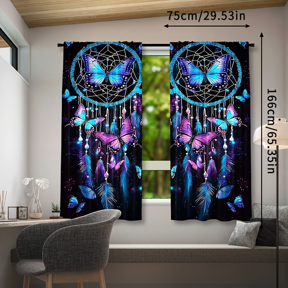 TEMU 2pcs Boho Colorful Dreamcatcher Semi-blackout Window Curtains, For Study, Bedroom, Kitchen, Living Room, Playroom, Office, And Home Decor