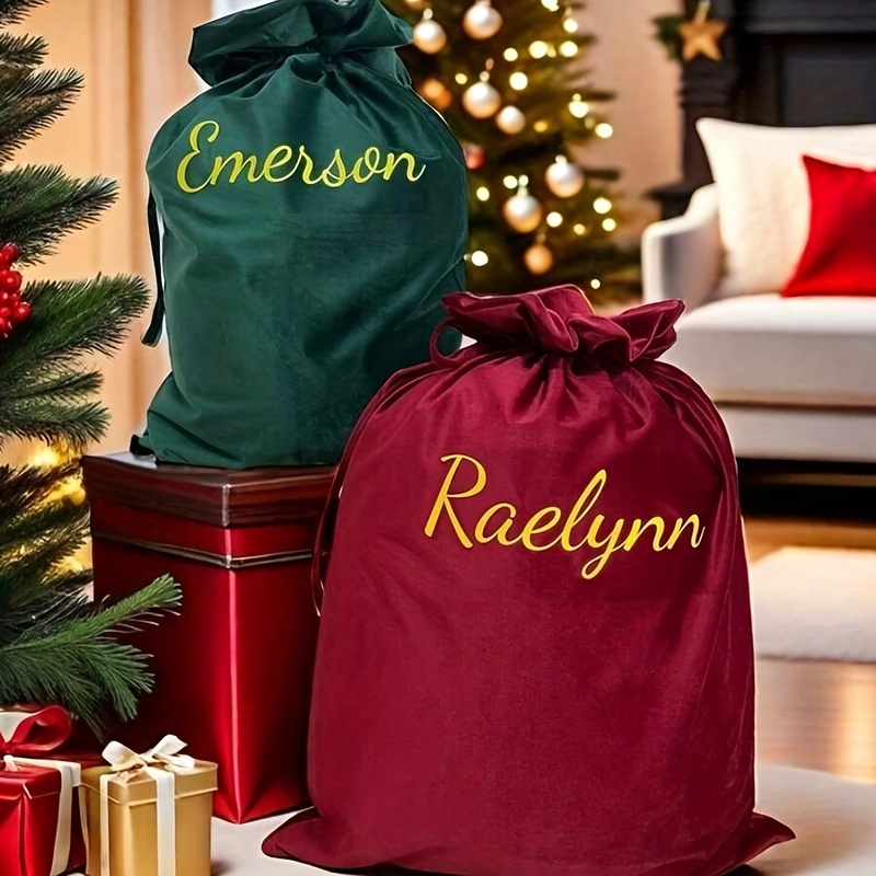 TEMU Personalized Christmas Bag, Velvet Christmas Bag, Christmas Eve Gift Box, Large Capacity Christmas Bag With Name And Initials, Christmas Party