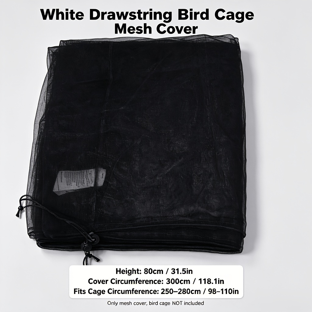 Image of Bird Cage Seed Catcher Skirt, Drawstring Adjustable Mesh Birdcage Cover, Feather Guard, Breathable Net Barrier For Large Parrot Cage, Fits Cage 280-300cm