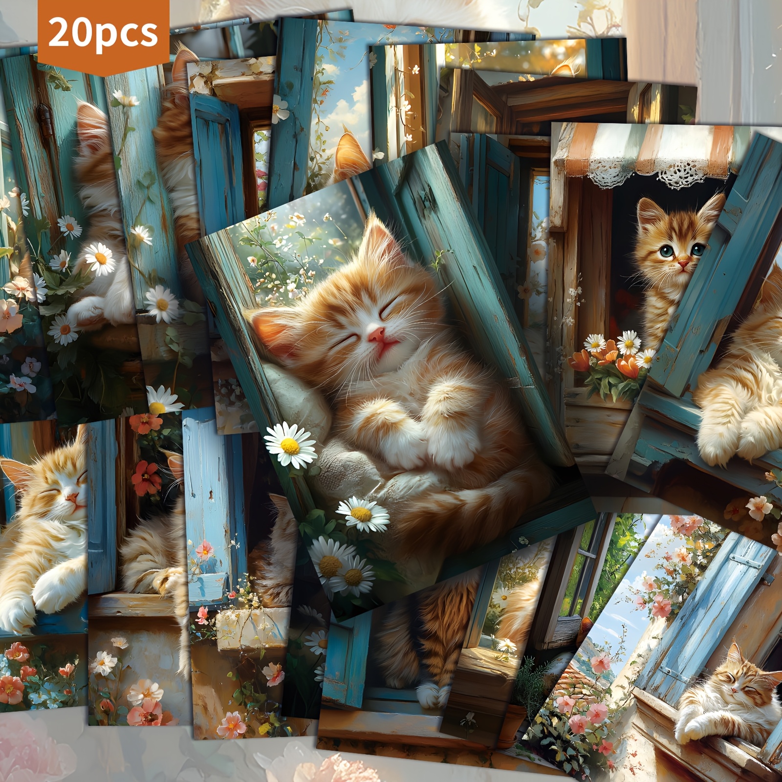 TEMU Set Of 20 Retro Postcards Featuring Vintage Window Cats, Measuring 4x6 Inches. Ideal For Junk Journals, Classic Pinup Illustrations Serve As