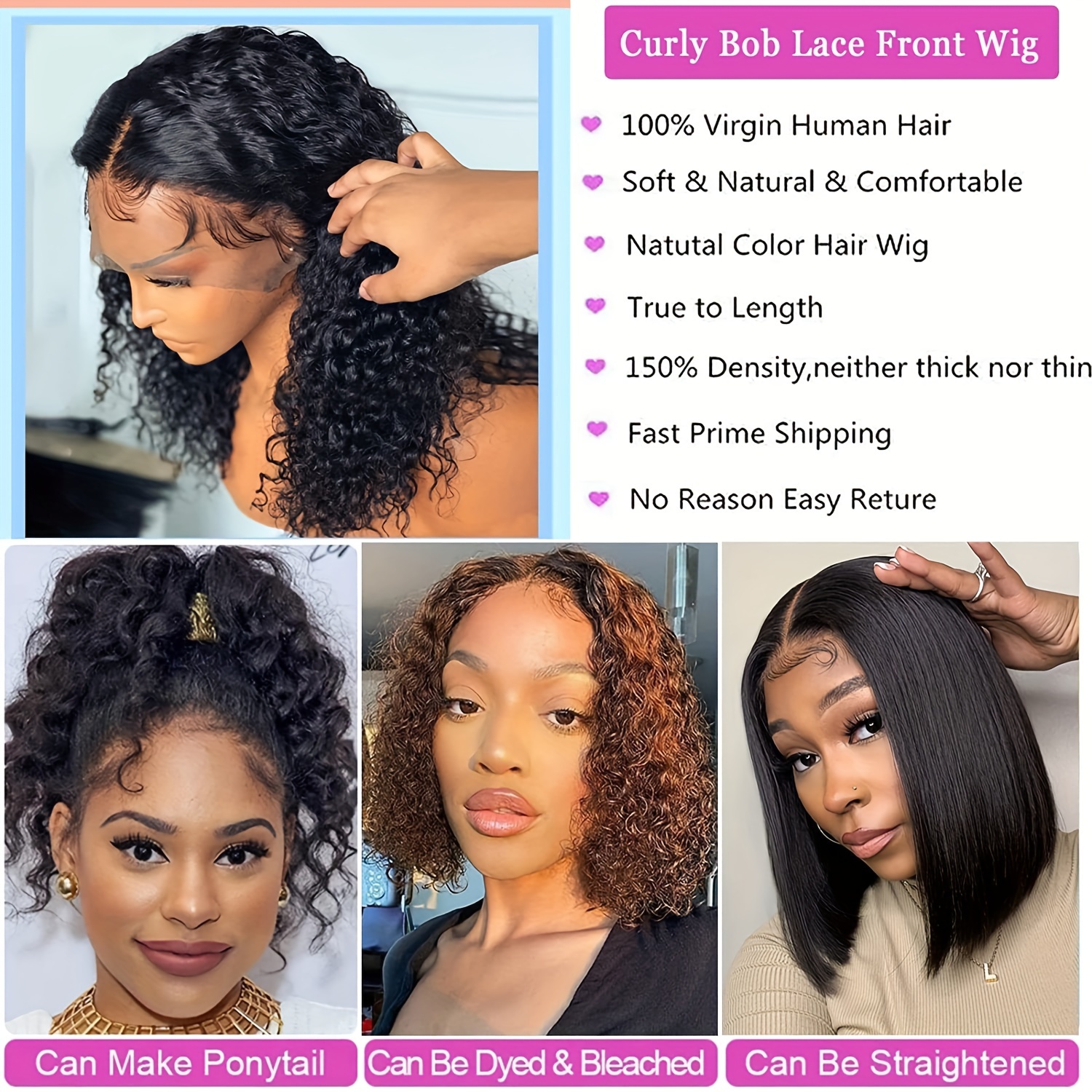  bob wig for women 13x4 lace front with baby hair 150 density brazilian human hair details 6