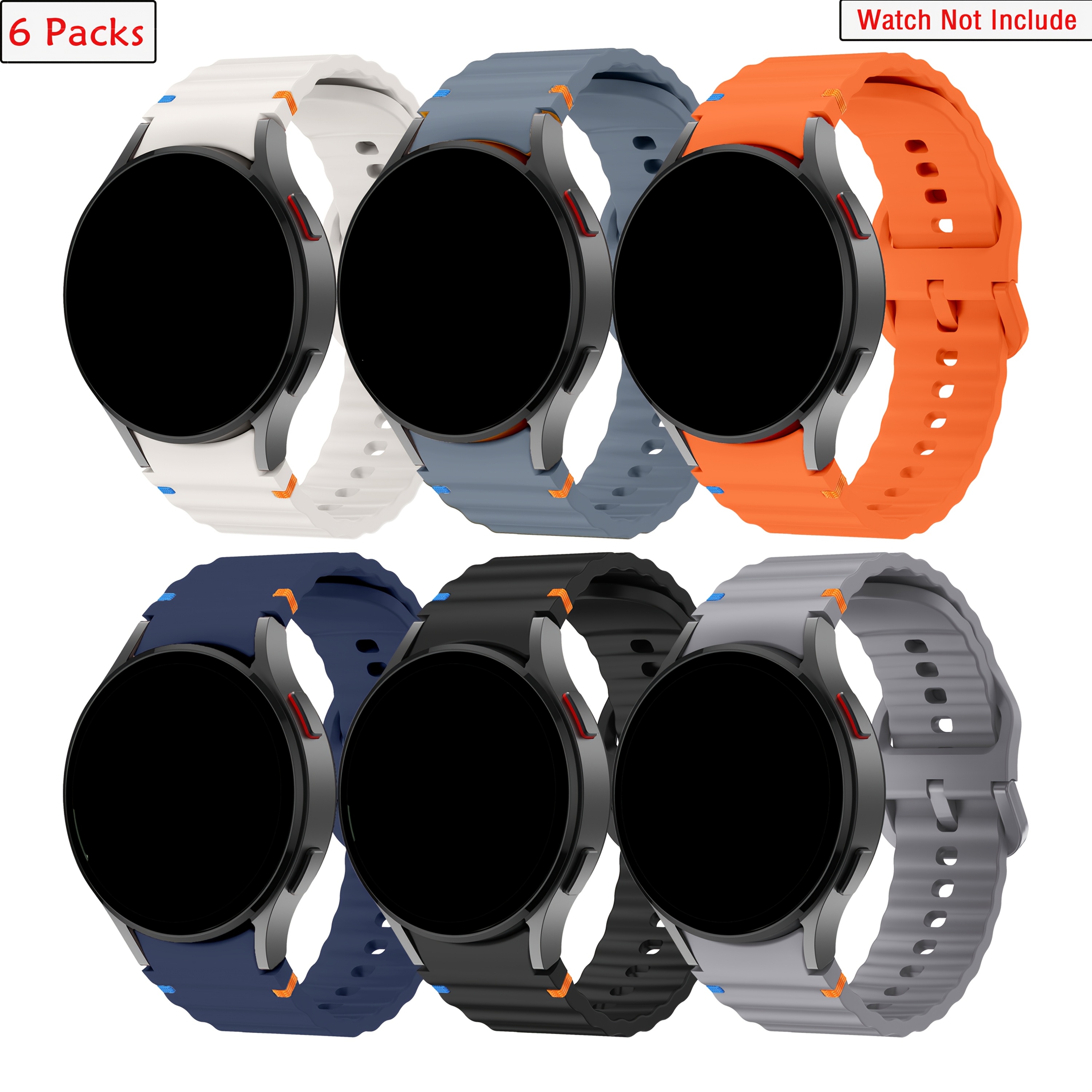 TEMU Paquete de 6 correas deportivas compatibles con Galaxy Watch 7 de 40 mm y 44 mm, correa de silicona sin costuras, compatible con Galaxy Watch FE