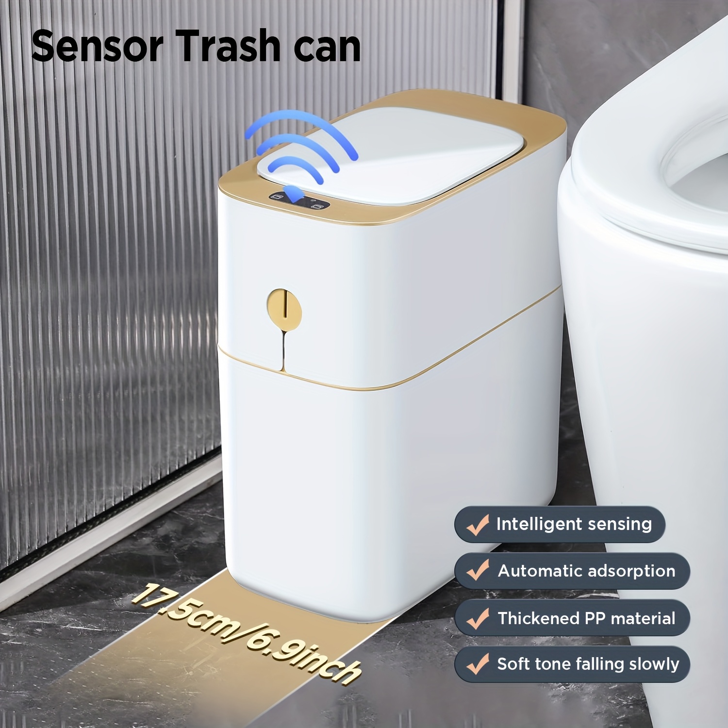 

Slim 3.5 Gallon Automatic Trash Can With Lid - Motion Sensor, Touchless Opening, Space-saving Design For Bathroom & Narrow