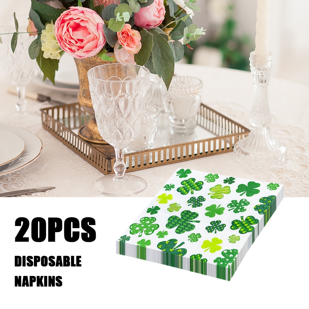 

20-pack Clover Printed 3-ply Paper Napkins, 9.84x9.84 Inch, Disposable Party Napkins For 's Day Celebrations