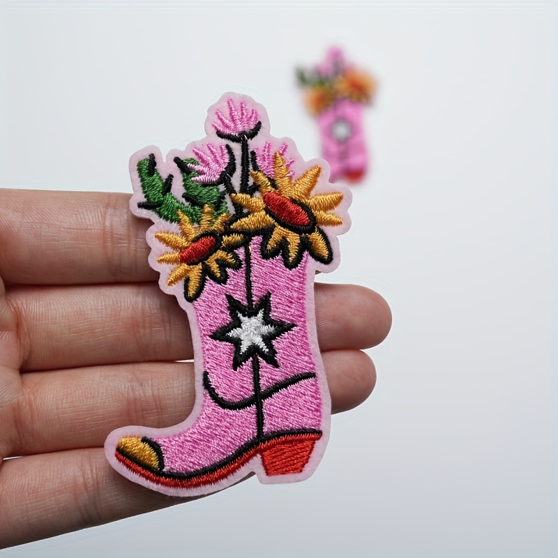 

Floral Cowboy Boot Embroidered Patches, 3-pack, Diy Iron-on/sew-on Decorative Appliqués For Clothing, Hats, Bags, Shoes