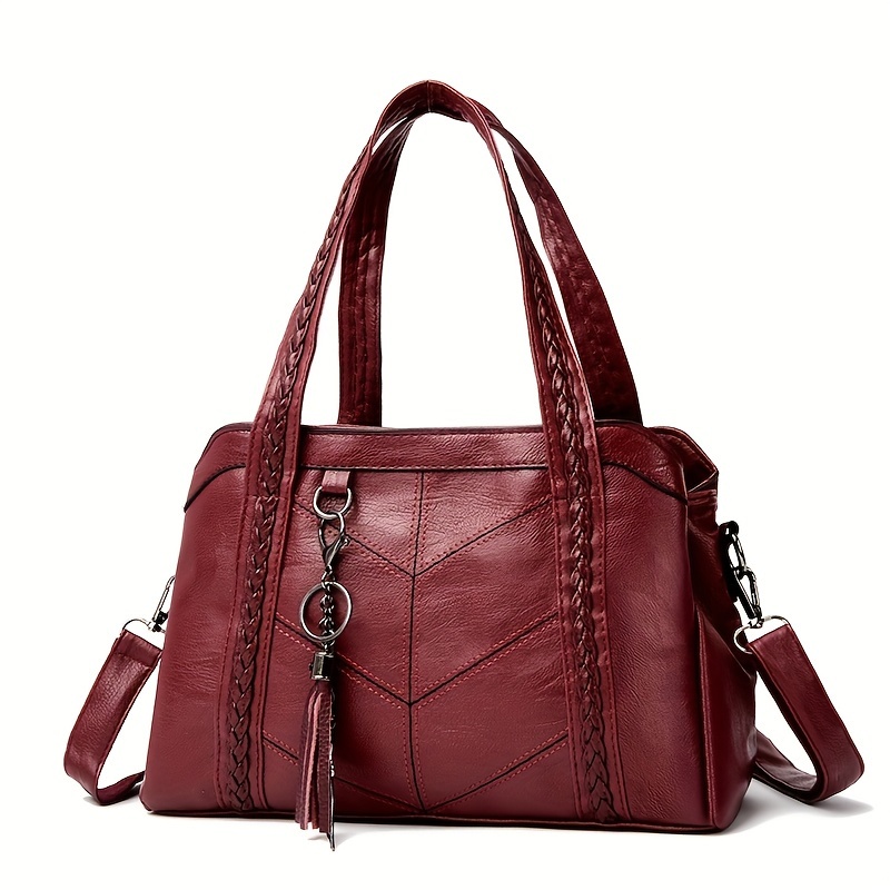 

Solid Color Classic Tote Bag, All-match Handbag With Pendant, Women's All-match Shoulder Bag For Work