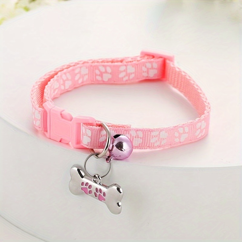 TEMU [customization] Personalized Cute Footprint Printed Pet Collar, Adjustable Collar With Nameplate And Bell Anti-loss Collar, Custom Engraved Dog