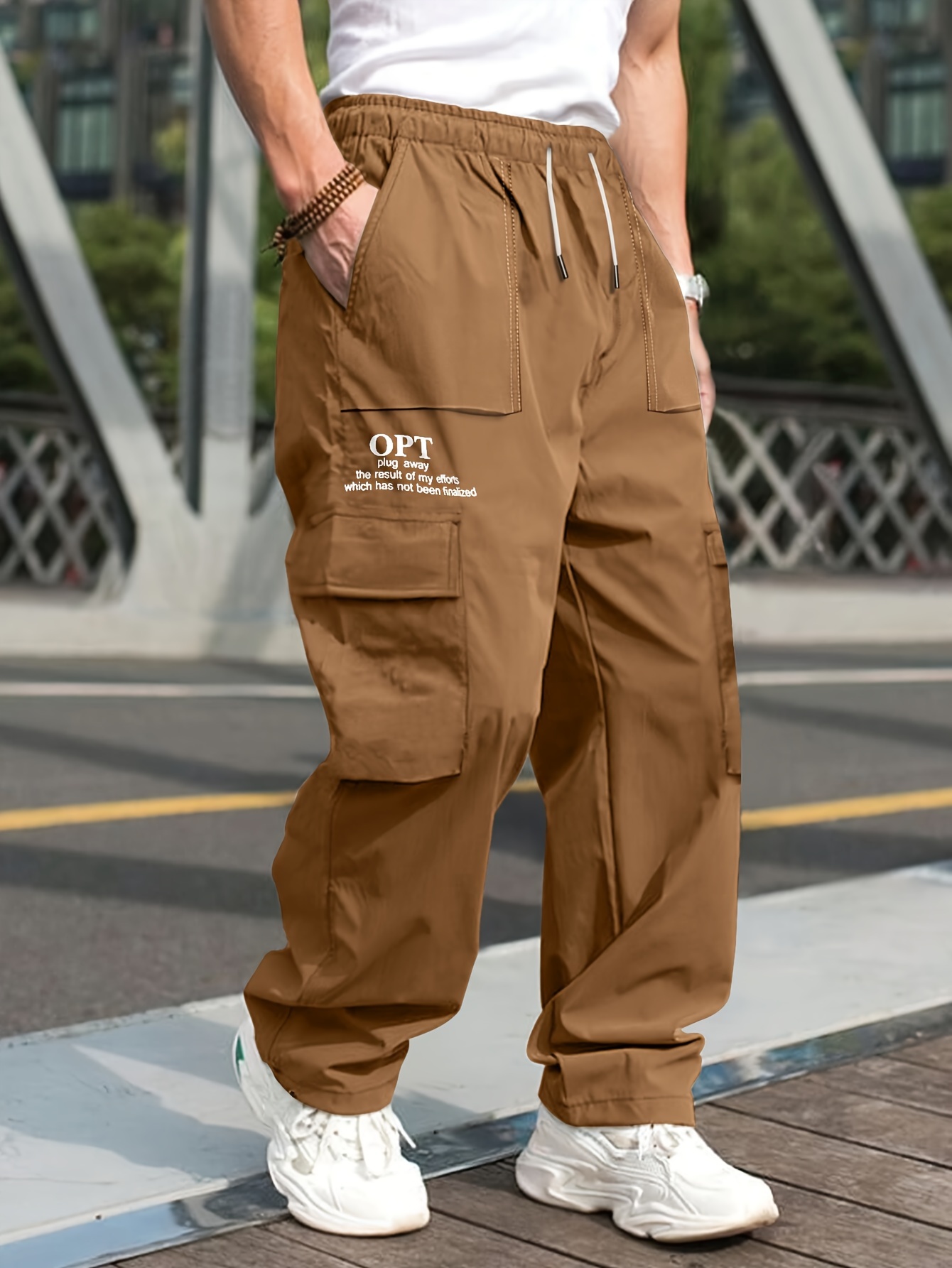 mens opt plugs away print drawstring cargo pants casual - Temu