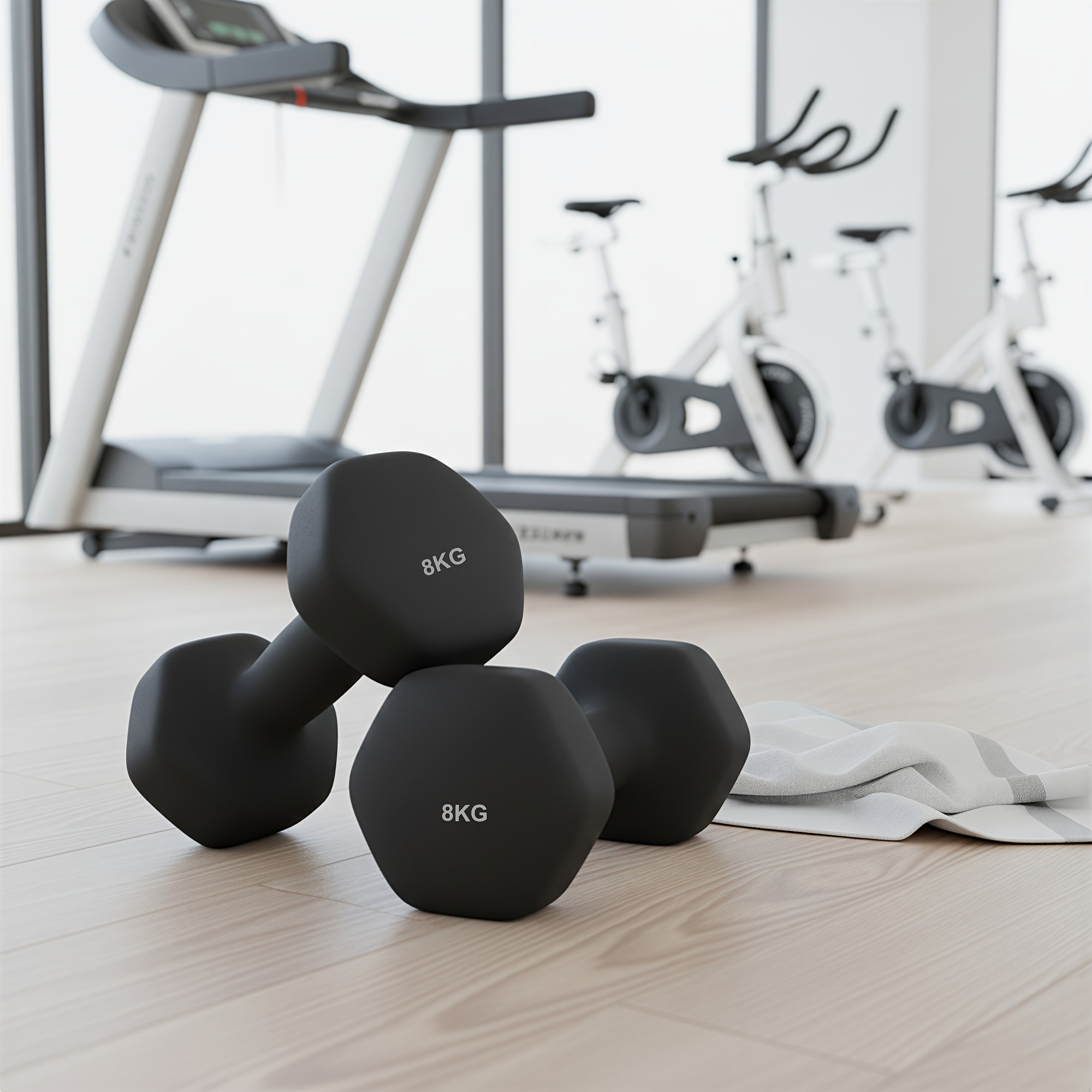 Image of Hexagonal Dumbbells Set Of 2, Pvc Coated Weights, 2 X 8kg, 25.2 X 12.5 X 11.1cm, Black