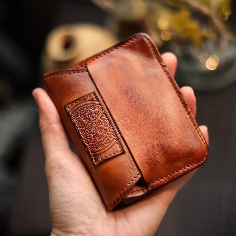 Vintage Handmade Vegetable- Top-grain Leather Card Holder Coin Purse, Genuine Leather Id Holder, Hand-distressed Finish