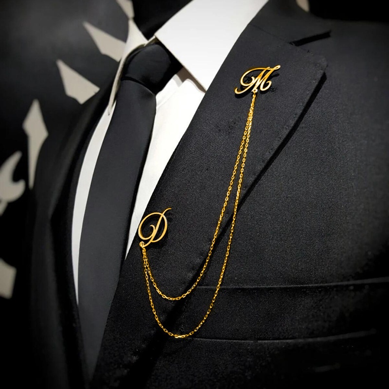 TEMU [customized Product] 1 Personalized Chain Letter Lapel Pin, Men's And Suit Jewelry Custom Jacket Chain Brooch, 18k Gold Plated Stainless Steel