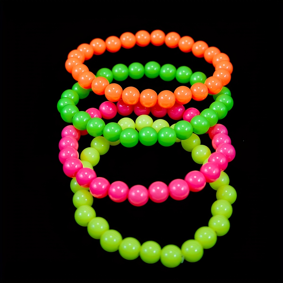 E-shop 1 Set mit 4 Dopamin-farbenen Perlenarmbändern, fluoreszierend, handgefertigt, süßer frischer Mädchenstil, stapelbar, geeignet für den täglichen