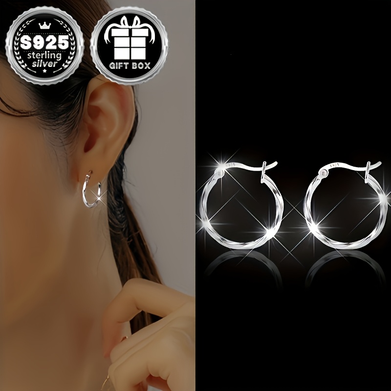 

2pcs Boucles d'Oreilles Anneau de Mode pour Femmes, Cercle, 1.69g, Argent 925 , Convient pour , Soirée, Vacances, Cadeaux de Saint-Valentin