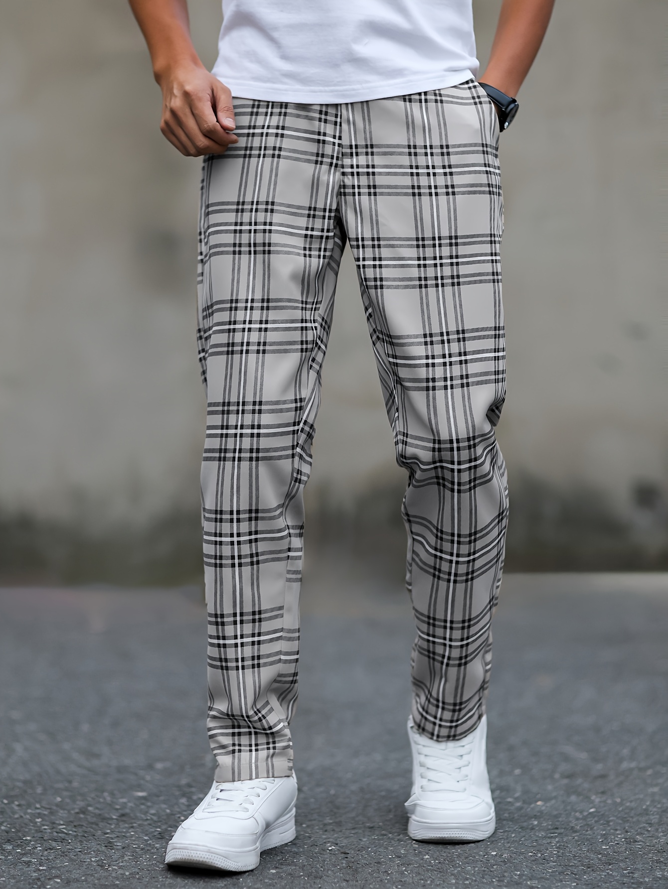 *'S Casual Trousers Non-Stretch Formal Everyday Pants with Classic  Checkered Pattern Regular Fit for Office, Parties - Main Image