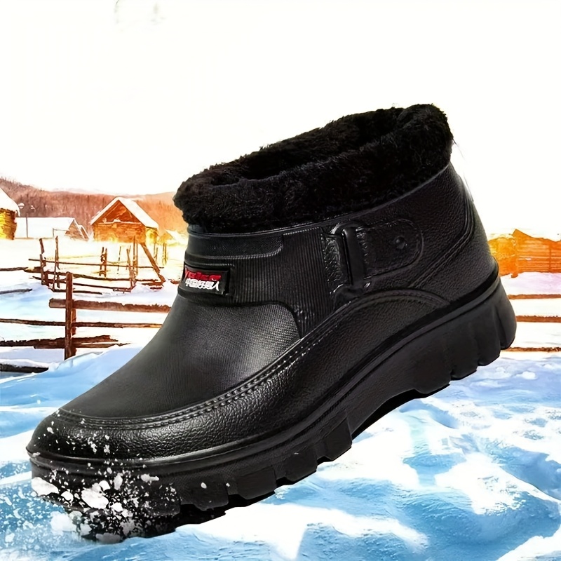 mens slip ankle boots thick sole season black white snow Temu