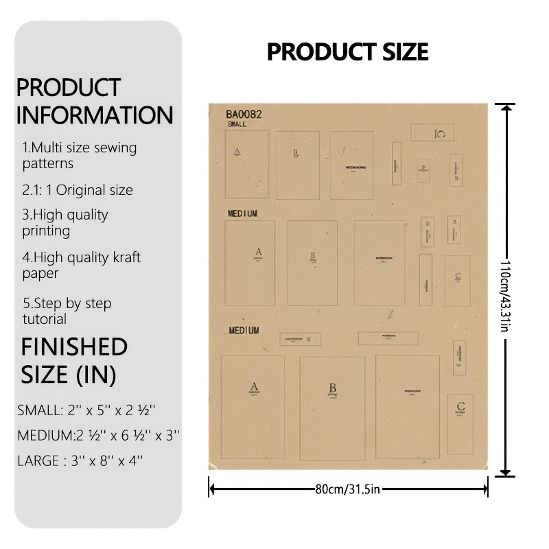 E-shop 3 Größen Box-Werkzeugtasche Nähmuster - Große, mittlere kleine Box-Designs mit 1:1 Skalen-Vorlagen, Papierbastelmuster geeignet für handgemachte