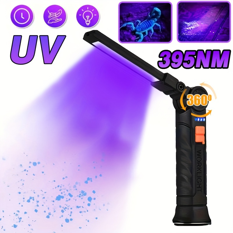 TEMU 1pc Led Usb Rechargeable Flashlight, Ultraviolet Curing Lamp, Portable With Bottom Magnet Led Work Light, 395nm Jewelry Making Lamp For Pet Cat