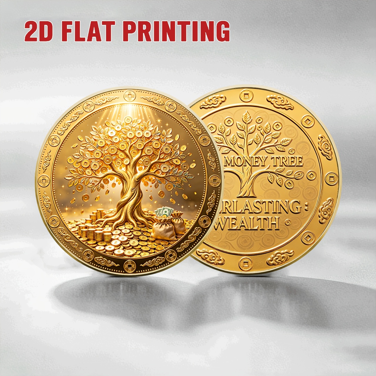 Image of 2d Coin 4cm Flat Printed Alloy Collectible Coin, Wealth Gathering And Creative Desktop Ornament, Suitable For Wealth Enthusiasts Collection, Merchandise