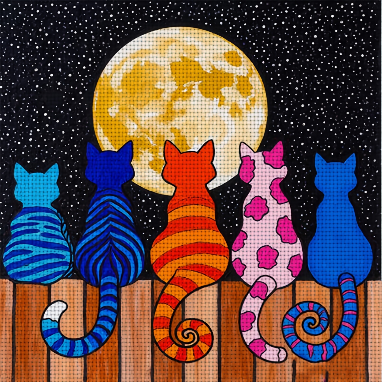 TEMU Kit de point de croix 1pc | Motif " chats regardant la ", Idéal pour les débutants, Inclut toile, aiguilles, motif et instructions, Parfait pour