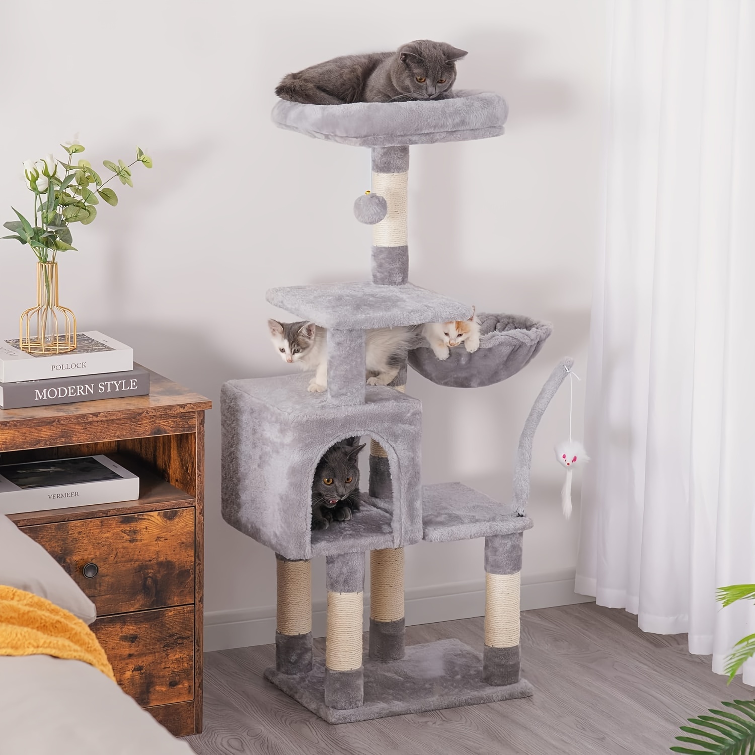 Katzenbaum Mit Hängematte & Kratzsäulen – 5 Ebenen, Sisal & Plüsch – Stabiler Metallrahmen, Für Indoor-Katzen