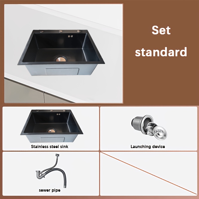 1 Set Black Handmade Modern Sink Kitchen Sink Stainless Steel Single Slot With Drain Accessories 5040 0